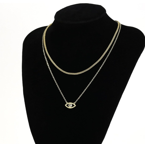 Jewelry - 14K GOLD PLATED EVIL EYE DIAMOND CZ NECKLACE PENDANT